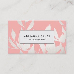 Stylish Blush Pink Leaves Pattern Beauty Spa Business Card