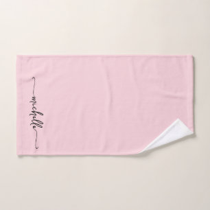 Stylish Blush Pink Monogram Name Script Signature  Hand Towel