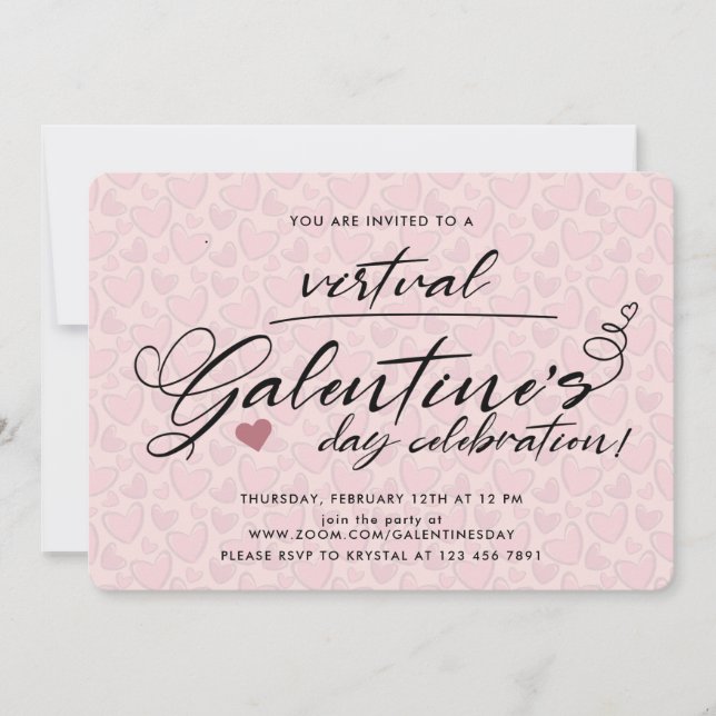 Stylish Blush Pink Virtual Galentine's Day Party Invitation (Front)