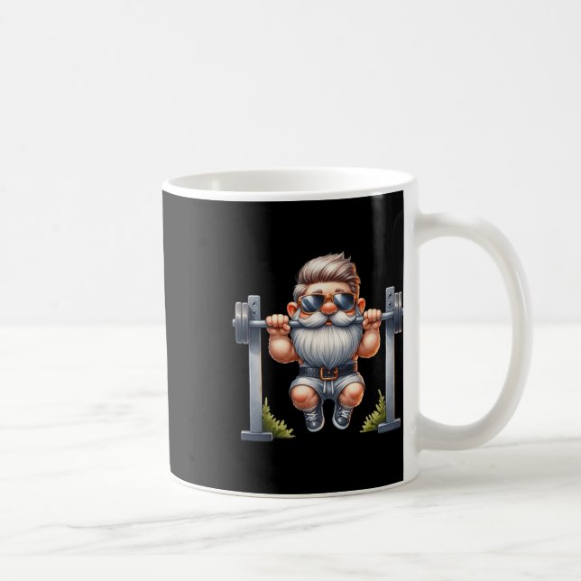 Stylish Body Building Gnome Does Pull-ups On A Dum Coffee Mug (Right)