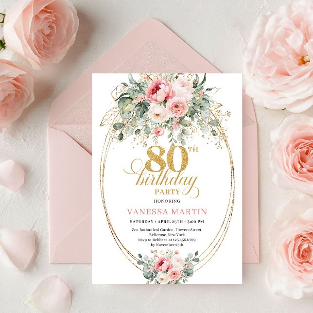 Stylish Bohemian Blush Roses 80th Birthday Invite (Stylish Bohemian Blush Roses 80th Birthday Invitation

)