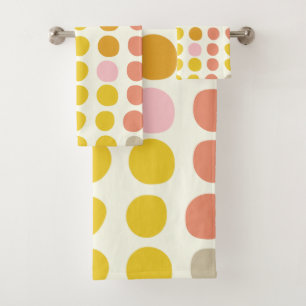 Stylish Boho Big Dot Pattern in Yellow Pink Coral Bath Towel Set