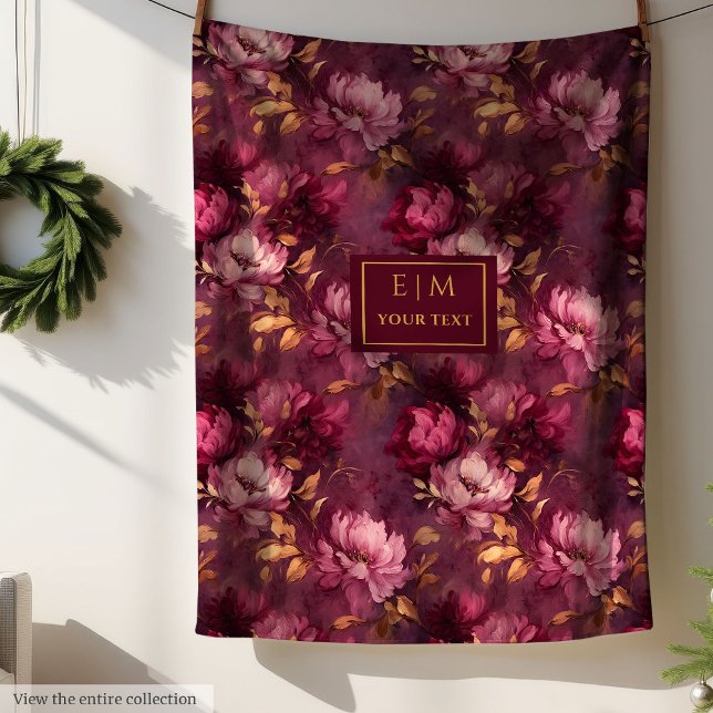 Stylish Boho Blush Burgundy Gold Personalised  Fleece Blanket (Stylish Boho Blush Burgundy Gold Personalized Fleece Blanket)