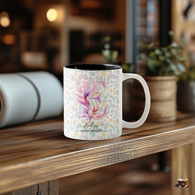 Stylish Boho Chic Floral Monogram Mug - E (Creator Uploaded)
