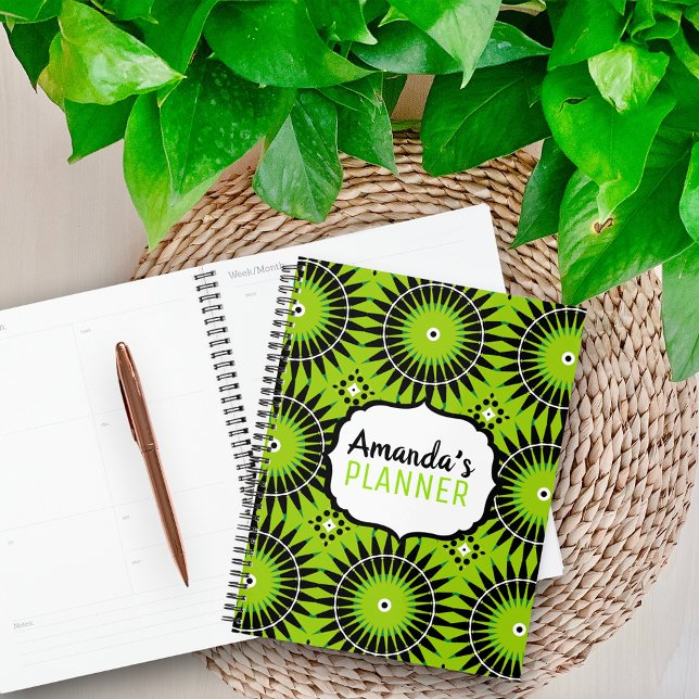 Stylish Boho Ethnic Lime Green Geometric Pattern Planner (Creator Uploaded)