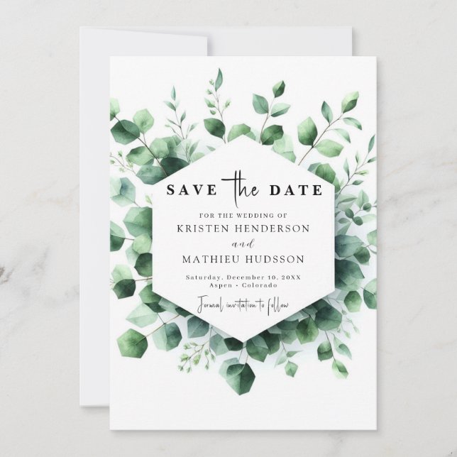 Stylish Boho Eucalyptus Digital Wedding  Save The Date (Front)