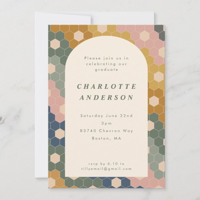 Stylish Boho Geometric Blue Green Graduation Party Invitation (Front)