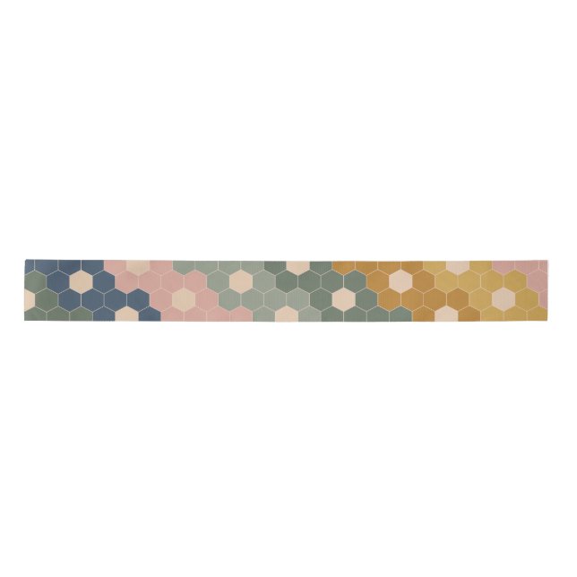 Stylish Boho Geometric Pattern Blue Green Blush Satin Ribbon (Front)