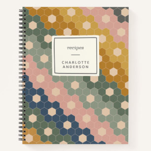 Stylish Boho Geometric Pattern Blue Green Recipe Notebook