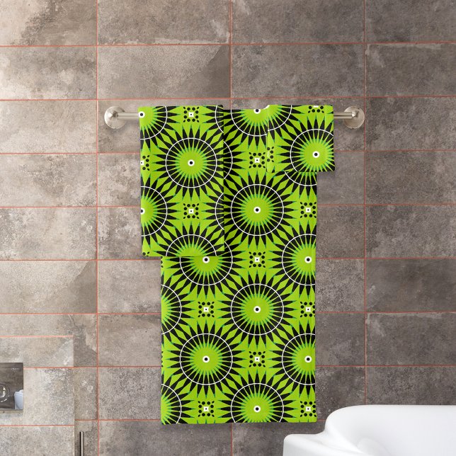 Stylish Boho Lime Green Geometric Pattern Bath Towel Set (Creator Uploaded)