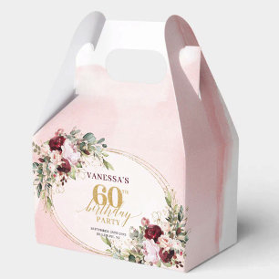Stylish Boho Merlot Roses 60th Birthday Favor Box