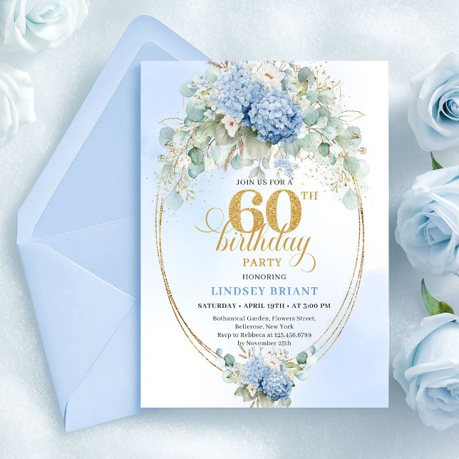 Stylish Boho Pastel Blue Greenery 60th Birthday Invitation (Stylish Boho Pastel Blue Greenery 60th Birthday)