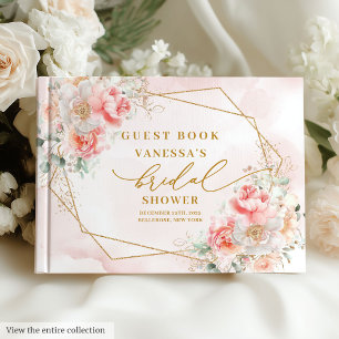 Stylish Boho Pastel Blush Gold Frame Bridal Shower Guest Book