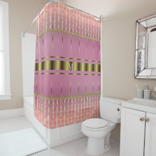 Stylish Boho Pink And Gold Geometric Shower Curtain