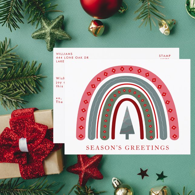 Stylish Boho Rainbow Season's Greetings Christmas  Holiday Postcard (Creator Uploaded)