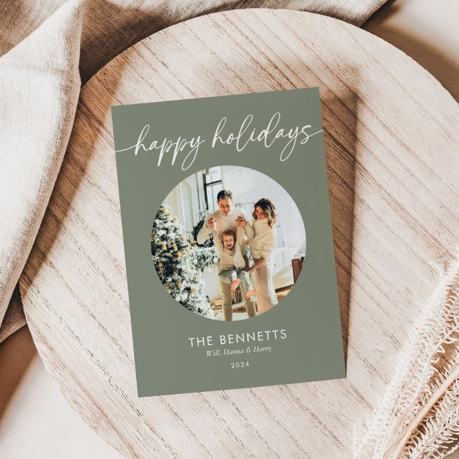 Stylish Boho Script Happy Holidays Photo Holiday Card (Creator Uploaded)