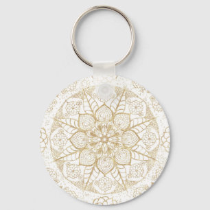 Stylish Boho White Gold Mandala Floral Key Ring