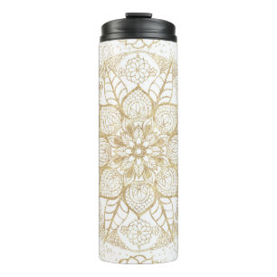 Stylish Boho White Gold Mandala Floral Thermal Tumbler
