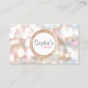 Stylish Bokeh and Rose Gold Sequin Nail Salon Business Card