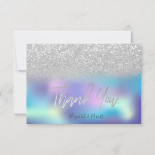 Stylish Bokeh Holographic Thank You Card