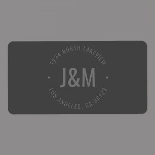 Stylish Bold Monogram & Circular Text Dark Grey Label
