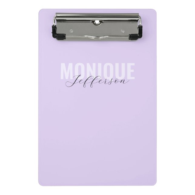 Stylish Bold Monogram Name Modern Lilac Lavender Mini Clipboard (Front)