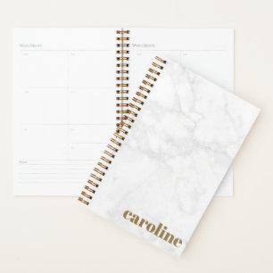 Stylish Bold Monogrammed White and Grey Marble Planner