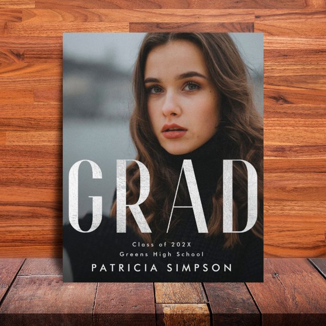 Stylish Bold Silver Grey Foil GRAD Photo Anno (Creator Uploaded)
