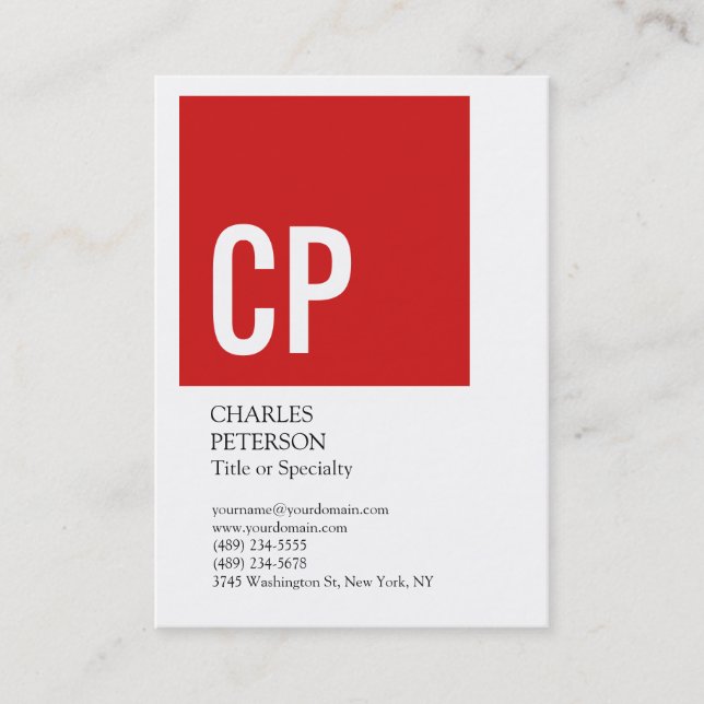 Stylish Bold Text Monogram Red White Professional Business Card (Front)