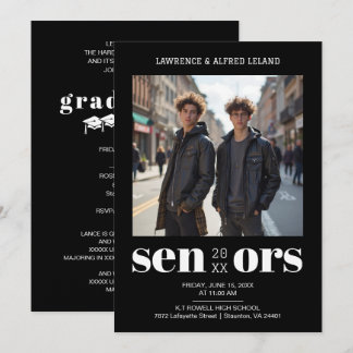 Stylish Bold Twins Sibling Senior Graduation TMF26 Invitation