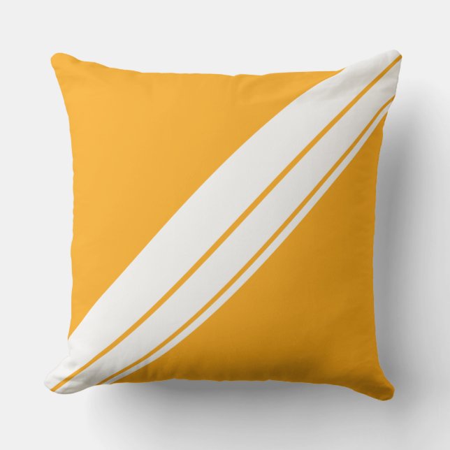 Stylish Bold Yellow White Diagonal Racing Stripes  Cushion (Front)