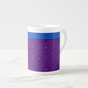 Stylish Bone China Mug, Purple, Blue Ogee Pattern Bone China Mug