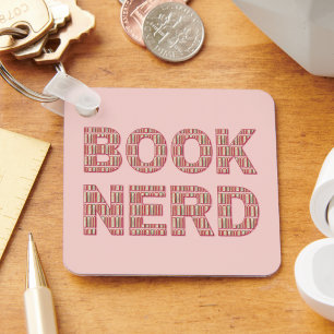 Stylish Book Nerd Bookish Pattern Typography Pink Key Ring