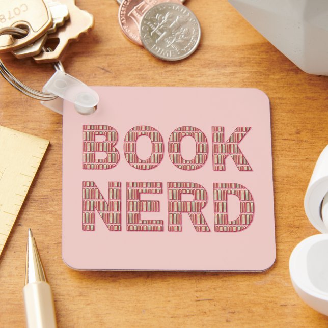 Stylish Book Nerd Bookish Pattern Typography Pink Key Ring (Creator Uploaded)
