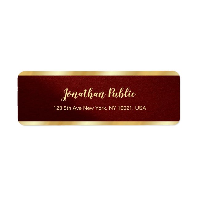 Stylish Bordeaux & Gold Template Return Address Label (Front)
