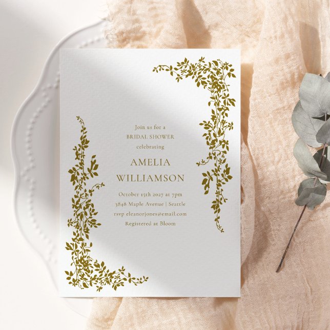 Stylish Botanical Border Ochre Gold Bridal Shower  Invitation (Creator Uploaded)