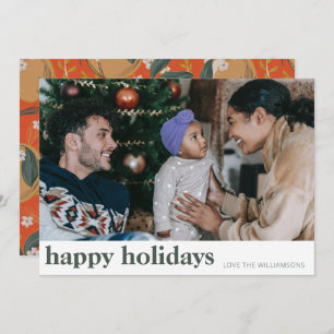 Stylish Botanical Fruit Red Green Wide Photo Holiday Card