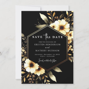Stylish Botanical Gold and Black Wedding Save The Date