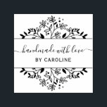 stylish botanical handmade self-inking stamp<br><div class="desc">lovely script design with personalised text details and a botanical wreath.</div>
