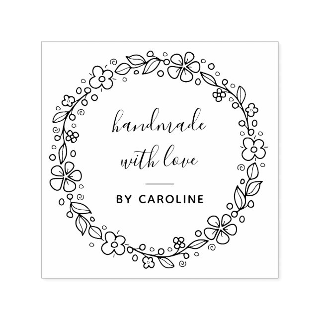 stylish botanical wreath handmade self-inking stamp (Design)
