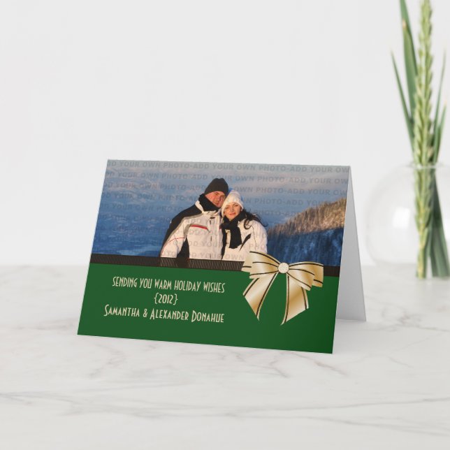 Stylish Bow Holiday Greeting Card, Green (Front)