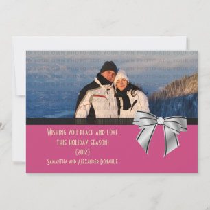 Stylish Bow Holiday Photo Flat Card, Pink Card