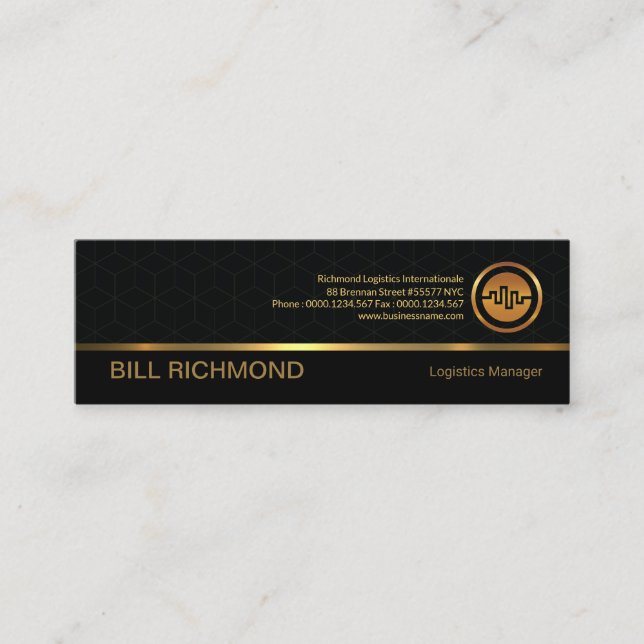 Stylish Box Design Warehousing Gold Line Logistics Mini Business Card (Front)