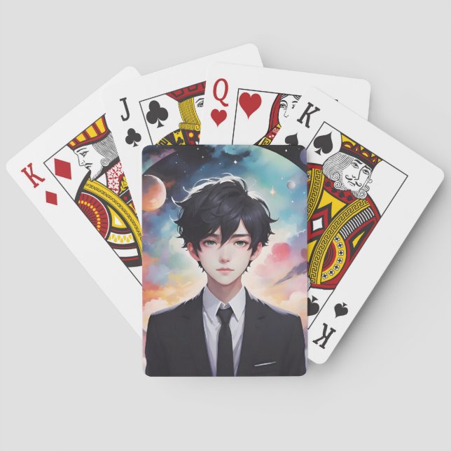 Stylish boy in space playing cards (Back)
