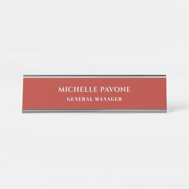 Stylish Brick Red & Grey Simple Plain Professional Desk Name Plate (Front)