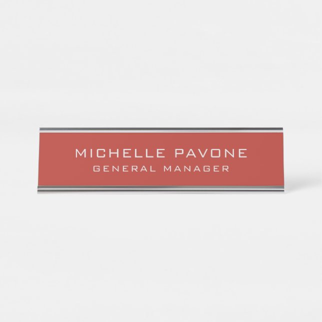Stylish Brick Red & Grey Simple Plain Professional Desk Name Plate (Front)