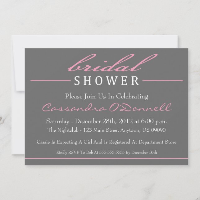 Stylish Bridal Shower Invitations (Pink) (Front)