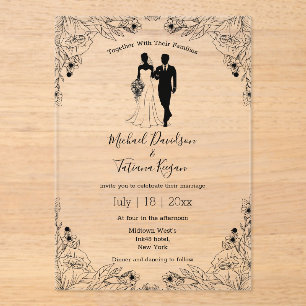 stylish bride and groom floral wedding acrylic invitations