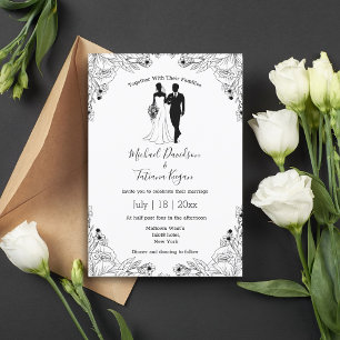 stylish bride and groom illustration wedding invitation