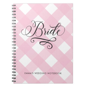Stylish Bride Blush Pink Gingham Wedding Notebook